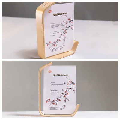 acheter Affichage de carte de table claire en forme de L cadre photo acrylique avec base en bois online manufacture