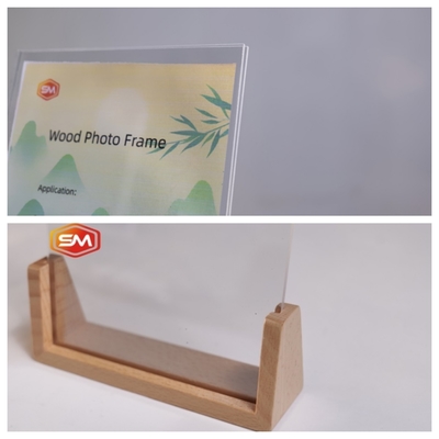Cadre d'affichage d'image personnalisé avec panneau acrylique et base en bois